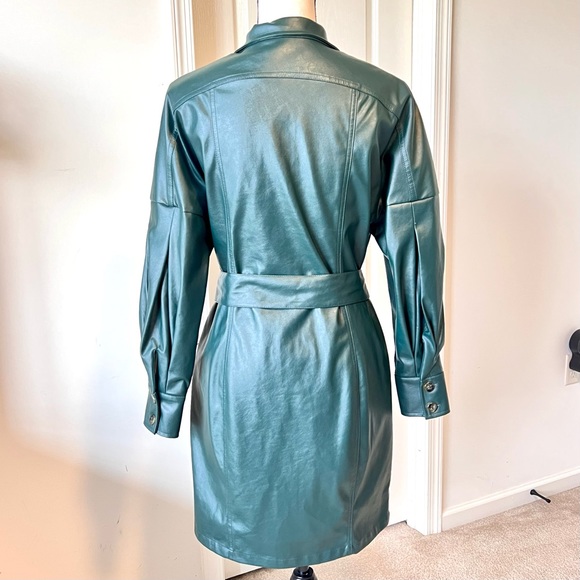 NEW YORK & COMPANY Green Faux Leather Button Down Shirt Dress—SZ. XS - Picture 9 of 17